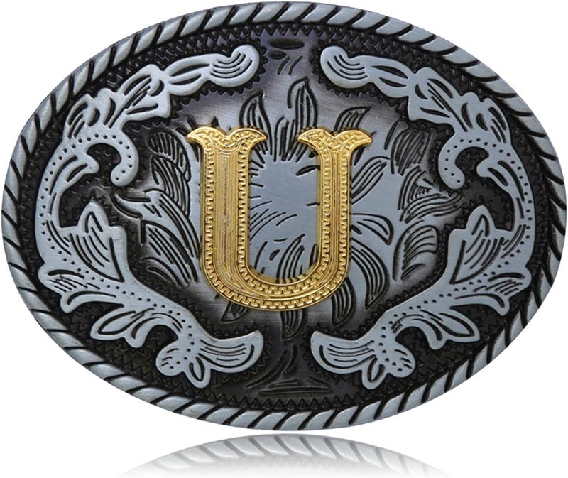 Btilasif Store Western Belt Buckle Western Cowboy Initial Letters ABCDJMR to Z Oval Belt Buckle for Men Women Boys Girls - Image 1